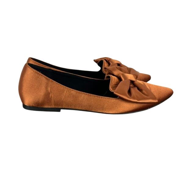 ASOS DESIGN Ballet Flats Womens US 7 In Rust Satin Lake bow pointed - Picture 2 of 12